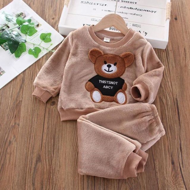 Clothing Set Fleece Children Hooded Outerwear Tops Pants 3PCS Outfits Kids Toddler Warm Costume Suit