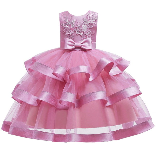 Kids Elegant Pearl Cake Princess Dress Girls Dresses For Wedding Evening Party Embroidery Flower Girl Dress Girl Clothes
