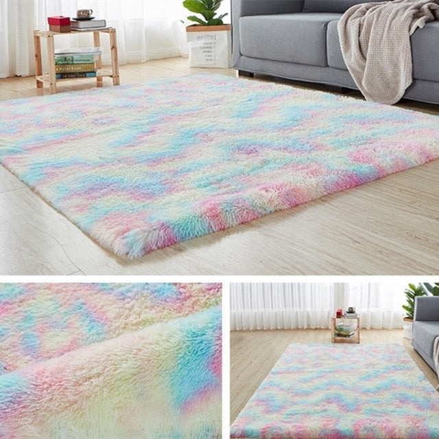 Rainbow Carpet Gradient Tie-dye Plush Rug Living Room Coffee Table Pad Carpet Bedroom Bedside Bay Window Rug Baby Crawling Mat