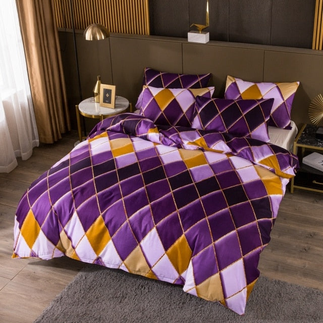 Nordic Geometric Plaid Gilt Duvet Cover Set Bedding Sets Pillowcase Double Queen Quilt Covers (No Bed Sheet)