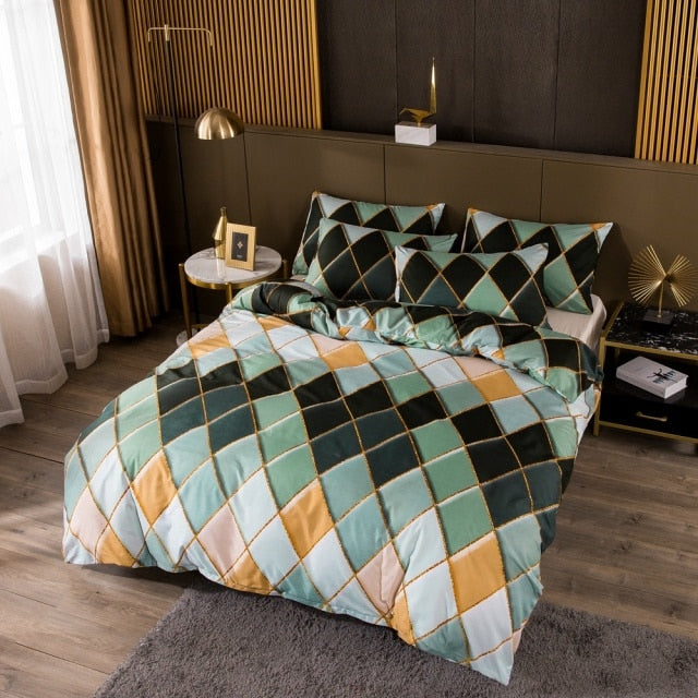 Nordic Geometric Plaid Gilt Duvet Cover Set Bedding Sets Pillowcase Double Queen Quilt Covers (No Bed Sheet)