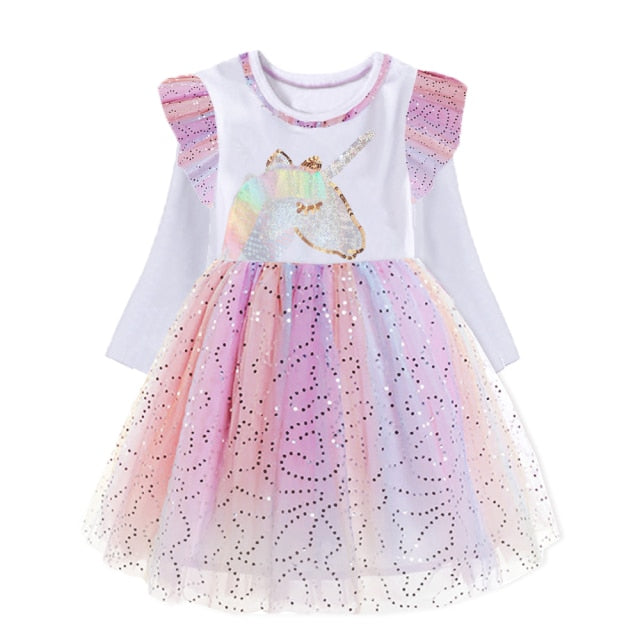 Girls Dress Autumn Winter Kids Casual Long Sleeve Dress for Girl Unicorn Party Princess Dress Children Clothing 3-8 Years