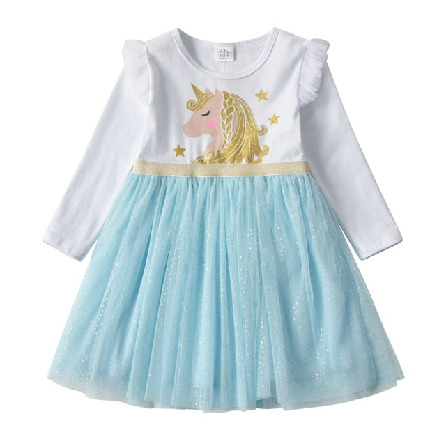Girls Dress Autumn Winter Kids Casual Long Sleeve Dress for Girl Unicorn Party Princess Dress Children Clothing 3-8 Years