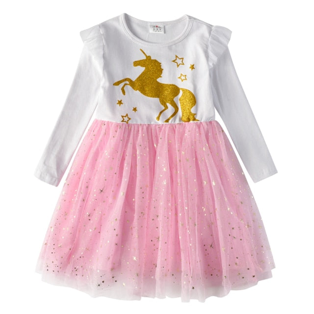 Girls Dress Autumn Winter Kids Casual Long Sleeve Dress for Girl Unicorn Party Princess Dress Children Clothing 3-8 Years