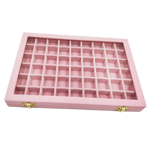Velvet Jewelry Box Jewellery Storage Earring Organizer with Glass for Lid Ring Bracelet Necklace Watch Pendant Tray Showcase Gif