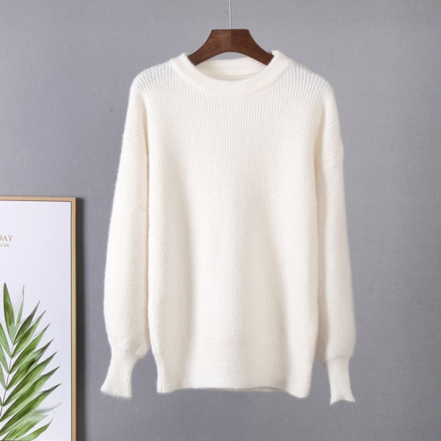 Soft Loose Knitted Cashmere Sweaters Winter Loose Solid Female Pullovers Warm Basic Knitwear Jumper