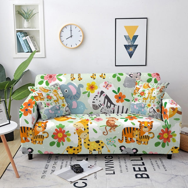 Elastic Sofa Cover Cartoon Animal Printed Sofa Slipcover Corner Sofa Cover for Living Room Couch Cover for sofas Sofa Protector