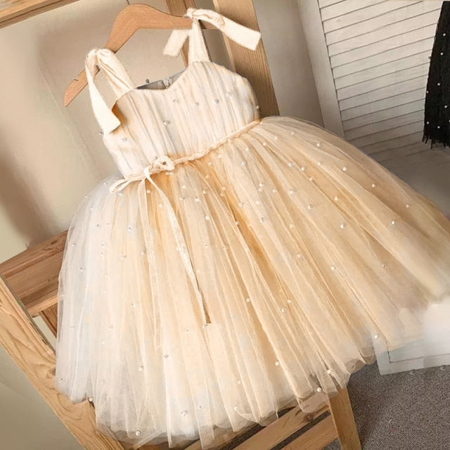 Kids Dress For Girls Strap Tulle Fluffy Princess Eleagnt Party Tutu Prom Dresses Children Wedding Evening Bowknot Gown