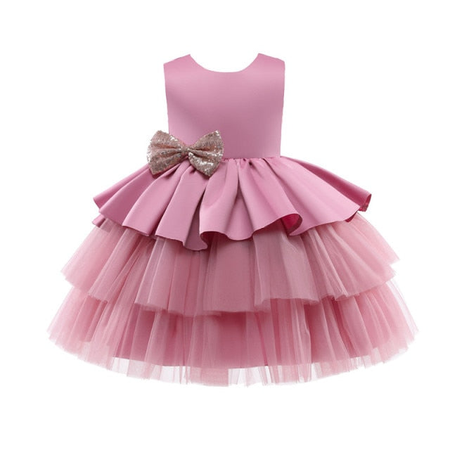 Kids Dress For Girls Strap Tulle Fluffy Princess Eleagnt Party Tutu Prom Dresses Children Wedding Evening Bowknot Gown