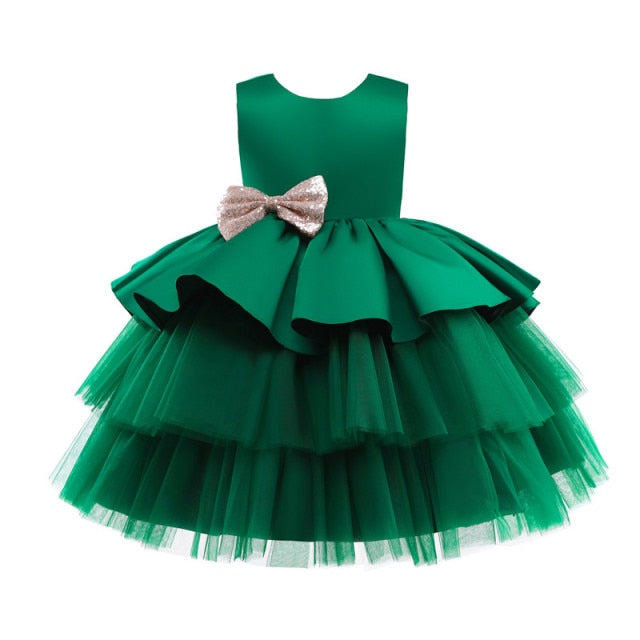 Kids Dress For Girls Strap Tulle Fluffy Princess Eleagnt Party Tutu Prom Dresses Children Wedding Evening Bowknot Gown