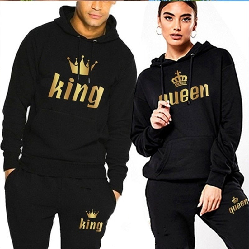 Sportwear Set KING or QUEEN Printed Hooded Suits 2PCS Set Hoodie Pants