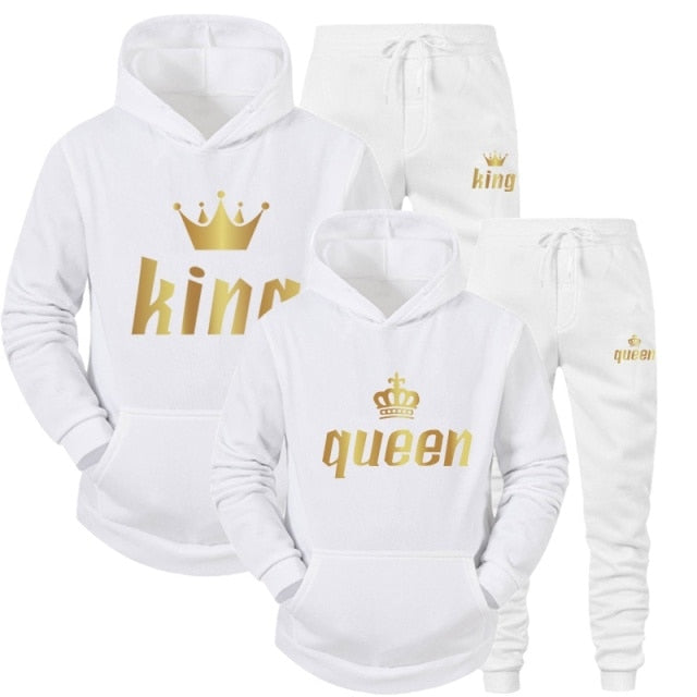 Sportwear Set KING or QUEEN Printed Hooded Suits 2PCS Set Hoodie Pants