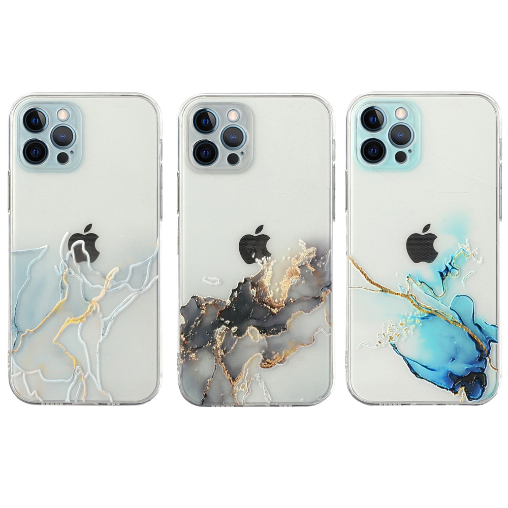 Case IMD Bling Marble Soft Transparent Cover Funda Housing Rainbow