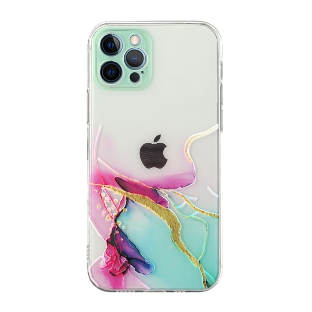 Case IMD Bling Marble Soft Transparent Cover Funda Housing Rainbow