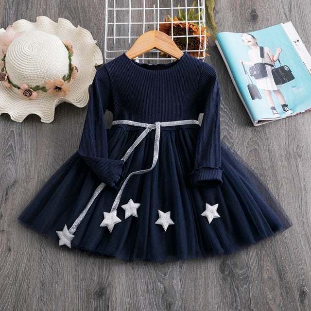 Kids Dress For Girls Spring Puff Long Sleeve Fairy Dresses Mesh Chiffon Polka Dots Summer
