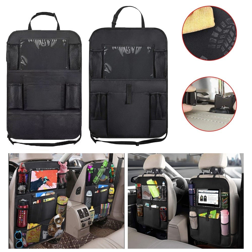Car Backseat Organizer with Touch Screen Tablet Holder Auto Back Seat Storage Cover Protector for Travel Road Trip Kids Toddlers