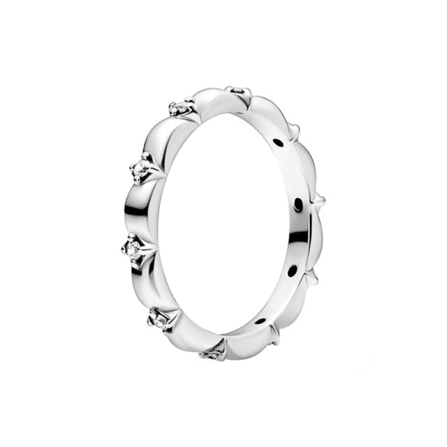 The New Silver Color Style Rings Flower Feather Beaded Heart Moon Sparkling Rings Women Europe 925 Silver Jewelry