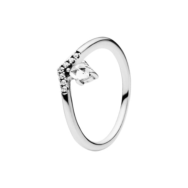 The New Silver Color Style Rings Flower Feather Beaded Heart Moon Sparkling Rings Women Europe 925 Silver Jewelry