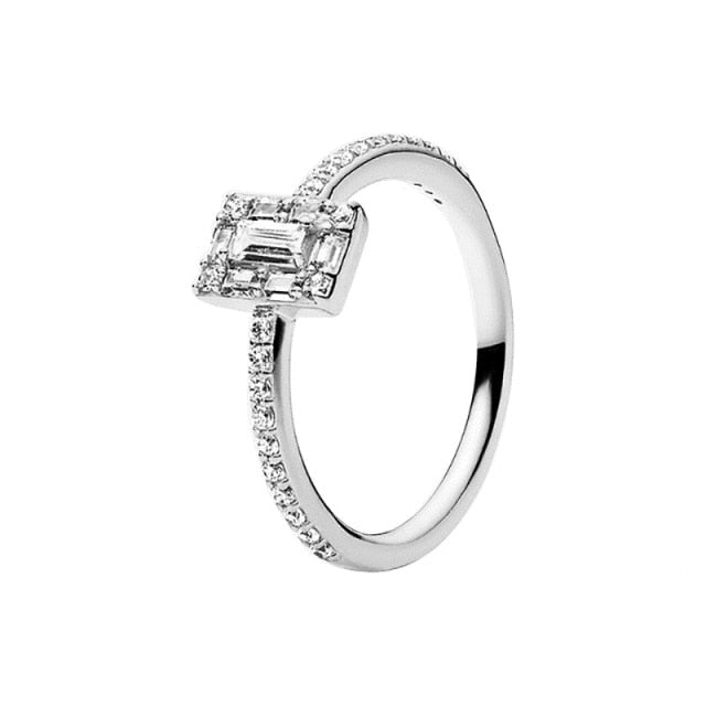 The New Silver Color Style Rings Flower Feather Beaded Heart Moon Sparkling Rings Women Europe 925 Silver Jewelry