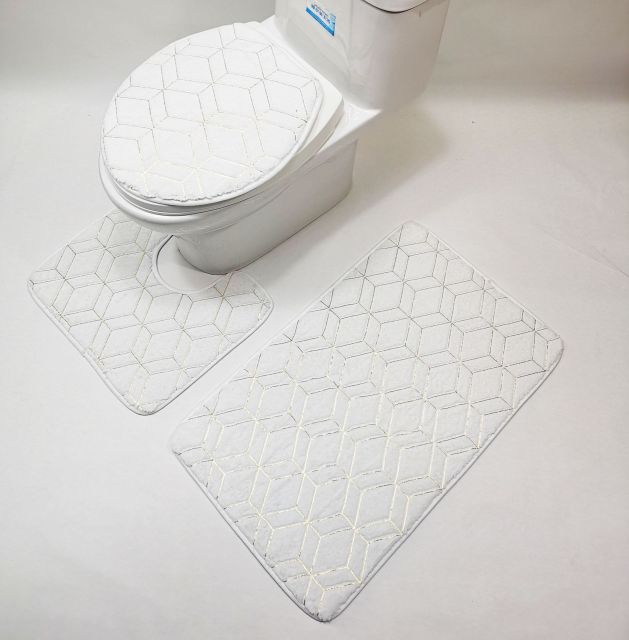 Gold Printing Rugs for Bedroom Mechanical Wash Geometric Print Rug and Carpets for Home Living Room Bathroom-Toilet Mats Set