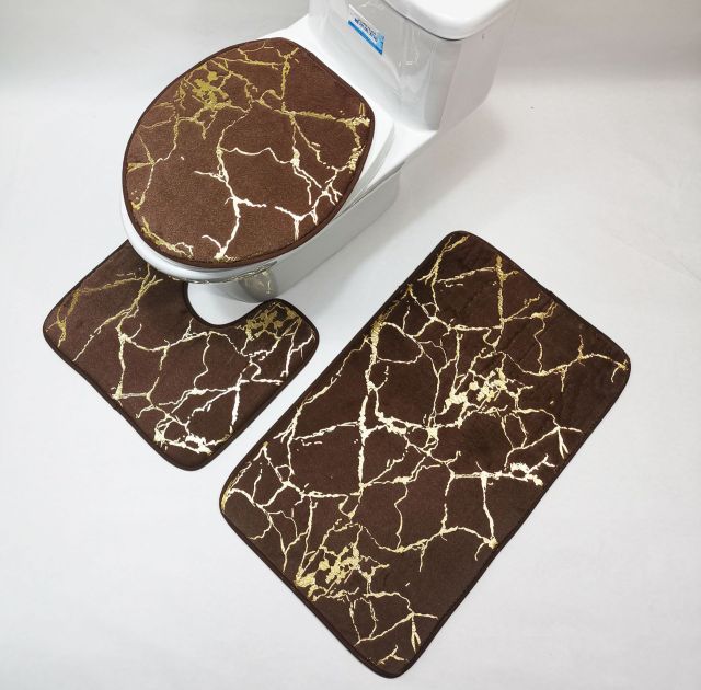Gold Printing Rugs for Bedroom Mechanical Wash Geometric Print Rug and Carpets for Home Living Room Bathroom-Toilet Mats Set