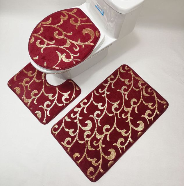 Gold Printing Rugs for Bedroom Mechanical Wash Geometric Print Rug and Carpets for Home Living Room Bathroom-Toilet Mats Set