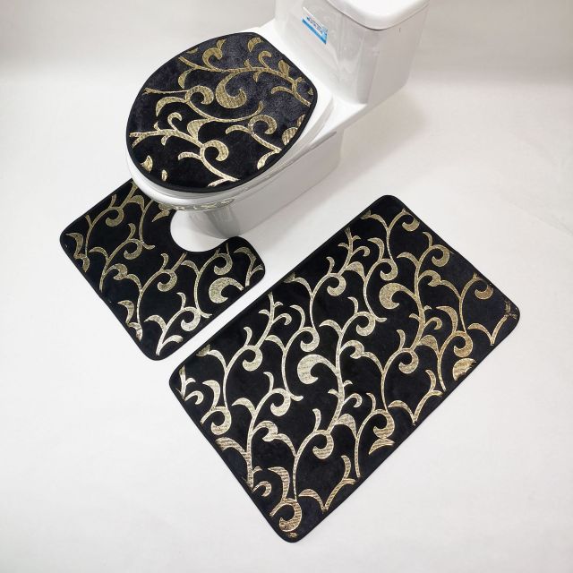 Gold Printing Rugs for Bedroom Mechanical Wash Geometric Print Rug and Carpets for Home Living Room Bathroom-Toilet Mats Set