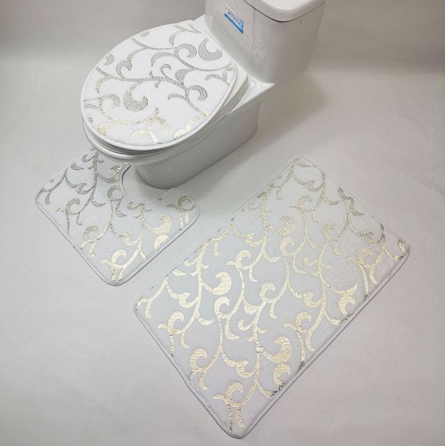 Gold Printing Rugs for Bedroom Mechanical Wash Geometric Print Rug and Carpets for Home Living Room Bathroom-Toilet Mats Set