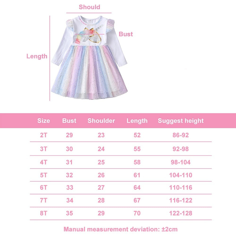 Girls Dress Autumn Winter Kids Casual Long Sleeve Dress for Girl Unicorn Party Princess Dress Children Clothing 3-8 Years