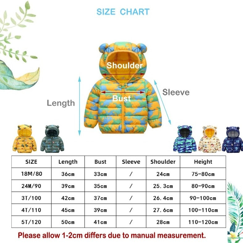 Cute Baby Girls Jacket Kids Boys Light Down Coats With Ear Hoodie Spring Girl Clothes Infant Children's Clothing For Boys Coat