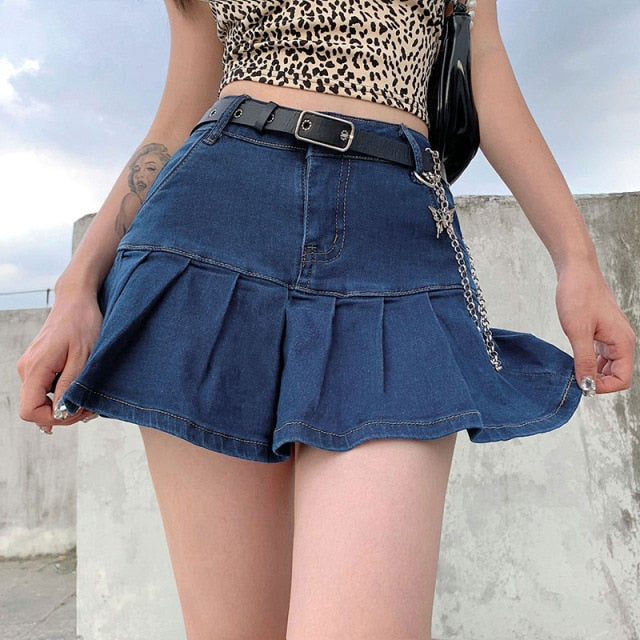 Kawaii Harajuku Mini Jeans Skirt 2000s Retro Fairycon Grunge Low Waisted Denim Skirts Vintage Women Korean Streetwear