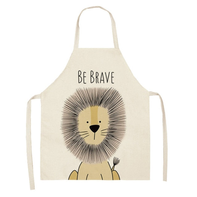 Kitchen Cooking Apron Animal Print Aprons For Lion Elk Bear Fox Women Sleeveless Biking Bibs Pinafores Children Apron Home Bib