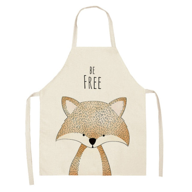 Kitchen Cooking Apron Animal Print Aprons For Lion Elk Bear Fox Women Sleeveless Biking Bibs Pinafores Children Apron Home Bib