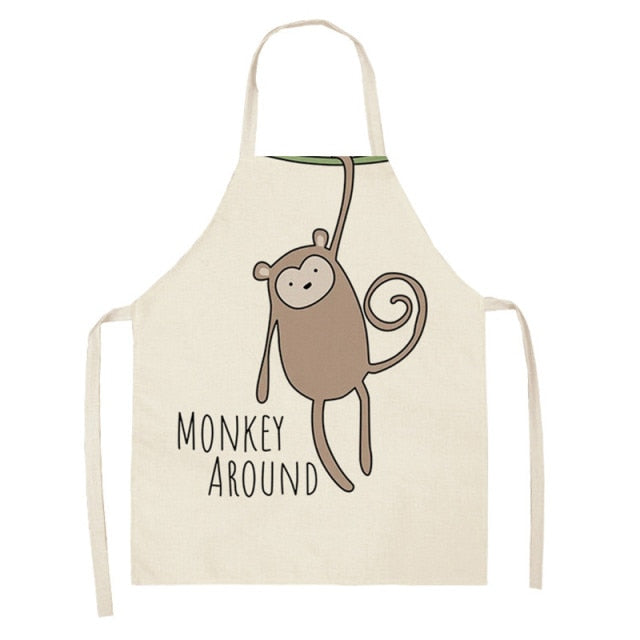 Kitchen Cooking Apron Animal Print Aprons For Lion Elk Bear Fox Women Sleeveless Biking Bibs Pinafores Children Apron Home Bib