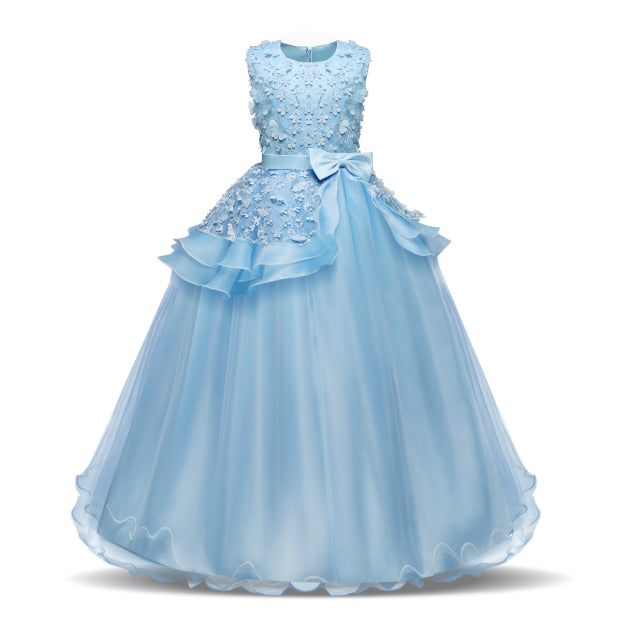 Kid Wedding Dresses for Girls Elegant Flower Princess Long Gown Baby Girl Christmas Dress vestidos infantil Size 6 12 14 Years