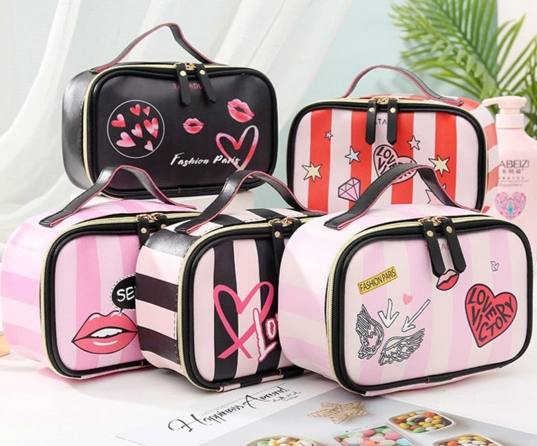 Leather Portable Women Cosmetic Bag Multifunction Travel Toiletry Storage Organize Handbag Waterproof Female Makeup Case