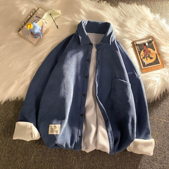 Corduroy Long Sleeve Shirts Autumn Korean Shirt Woman Fashion Casual Oversize Shirt Printed Clothing