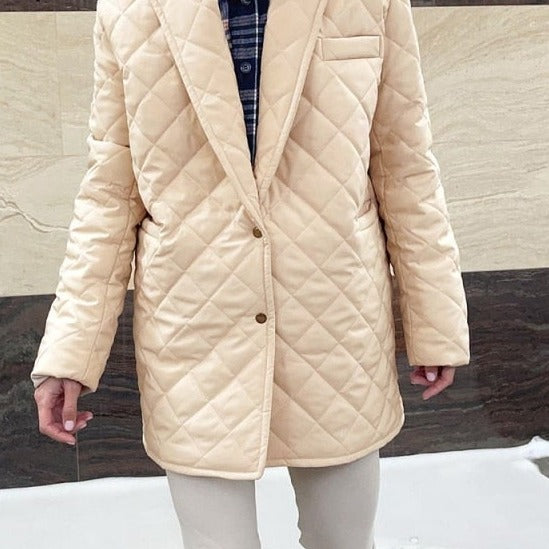Long straight winter coat with rhombus pattern Casual sashes women parkas Deep pockets tailored collar stylish outerwear