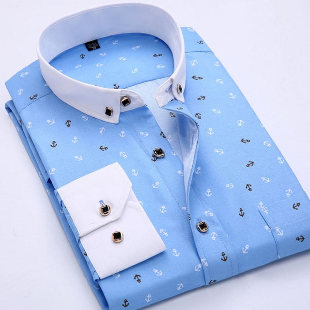 Mens Printed Floral Long Sleeve Casual Shirt Soft Thin Spring Summer Standard Fit Social Business Dress Shirt