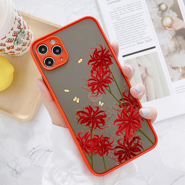 Hand Painted Phone Case Flower Cover Hard Shockproof Case For iPhone