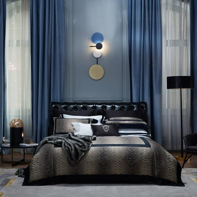 Egyptian Cotton  4Pcs Birds and Flowers Leaf Gray Shabby Duvet Cover Bed sheet Pillow shams