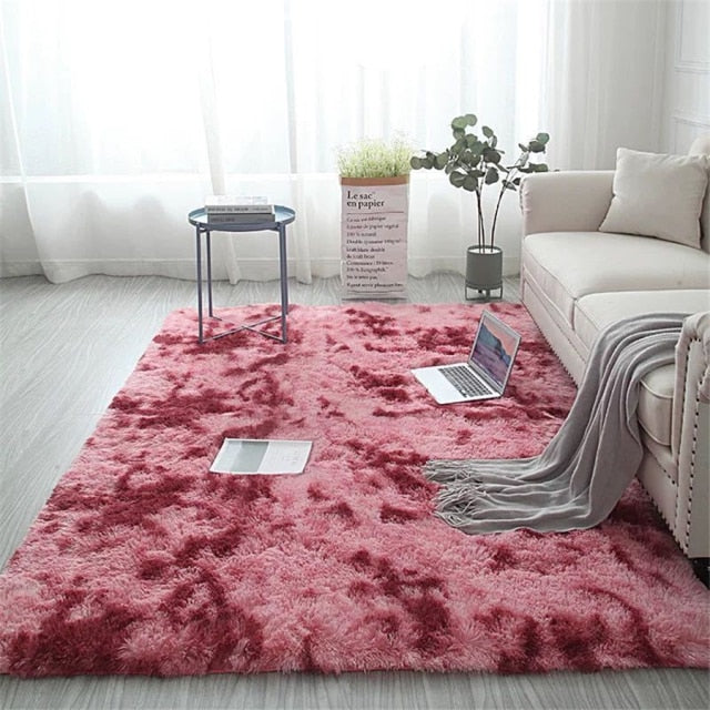 Rainbow Carpet Gradient Tie-dye Plush Rug Living Room Coffee Table Pad Carpet Bedroom Bedside Bay Window Rug Baby Crawling Mat