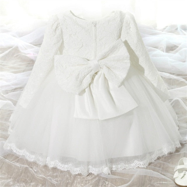 Baby Girl Dress 1 year Birthday Dress White Lace BaptismBowknot Princess Dresses for Wedding Party
