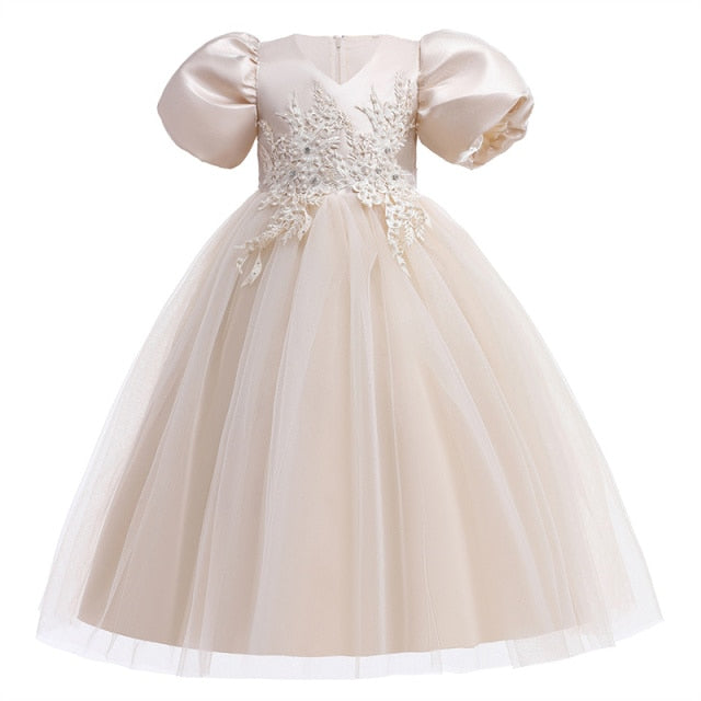 Lace Embroidery Formal Sleeveless Wedding Gown Tutu Princess Dress Flower Girls Children Clothing Kids Party For Girl Clothes