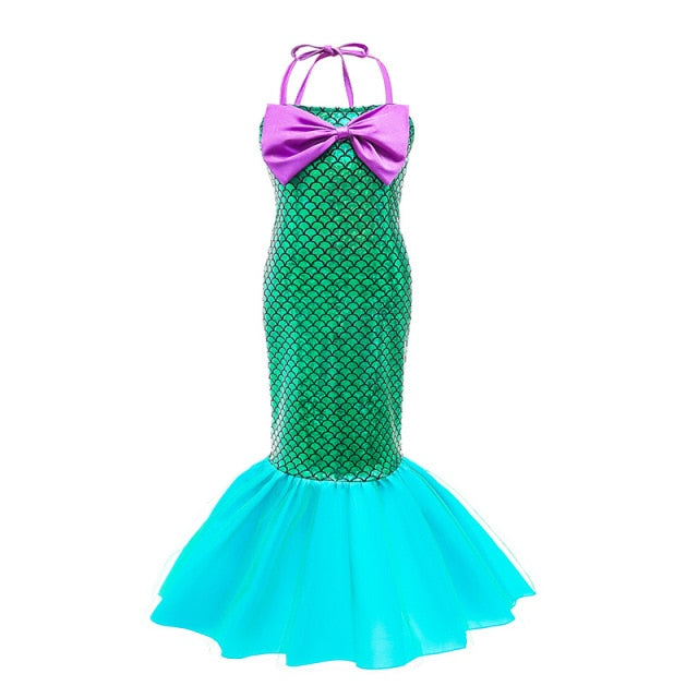 Girls Little Mermaid Dress Up Outfit Kids Halloween Princess Costume Children Ariel Party Clothes for Carnival 3 4 5 6 7 8 9 10T