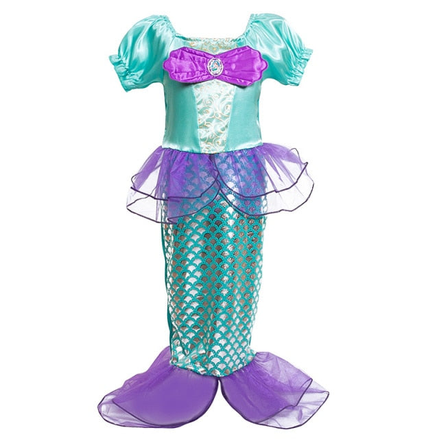 Girls Little Mermaid Dress Up Outfit Kids Halloween Princess Costume Children Ariel Party Clothes for Carnival 3 4 5 6 7 8 9 10T
