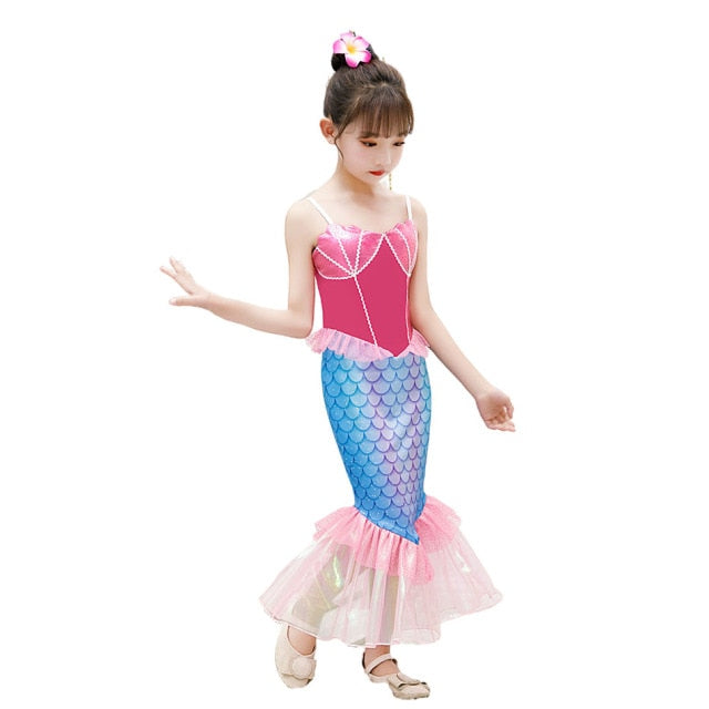 Girls Little Mermaid Dress Up Outfit Kids Halloween Princess Costume Children Ariel Party Clothes for Carnival 3 4 5 6 7 8 9 10T