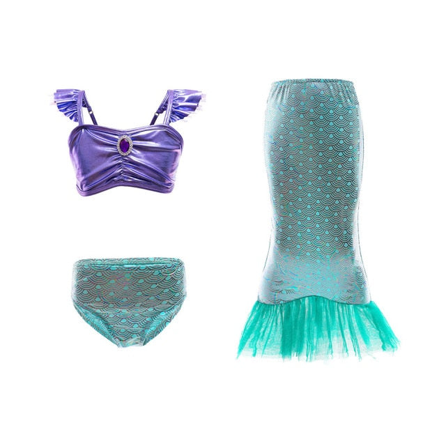 Girls Little Mermaid Dress Up Outfit Kids Halloween Princess Costume Children Ariel Party Clothes for Carnival 3 4 5 6 7 8 9 10T