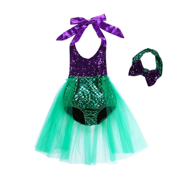 Girls Little Mermaid Dress Up Outfit Kids Halloween Princess Costume Children Ariel Party Clothes for Carnival 3 4 5 6 7 8 9 10T