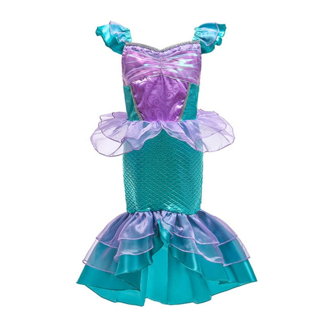 Girls Little Mermaid Dress Up Outfit Kids Halloween Princess Costume Children Ariel Party Clothes for Carnival 3 4 5 6 7 8 9 10T